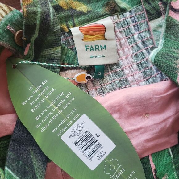 NWT FARM Rio 100% Linen Tropical Chic Trendy Amazonia Forest Mini Dress Size XS - Picture 9 of 14